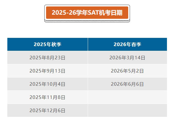 2025年-2026年学年SAT机考日期